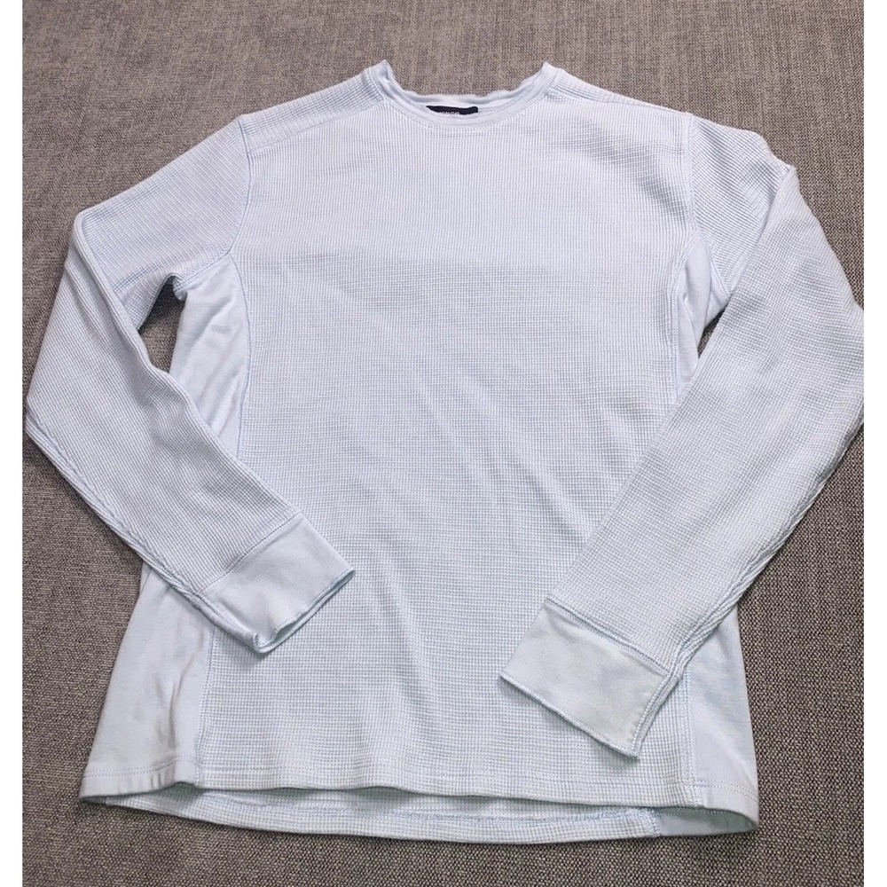 Vince Mens Small Light Blue Waffle Knit Thermal Crew Neck Shirt Banded Cuffs